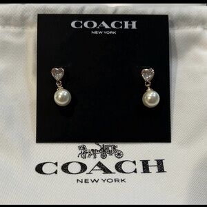 Coach Heart Earrings with Pearl Drops